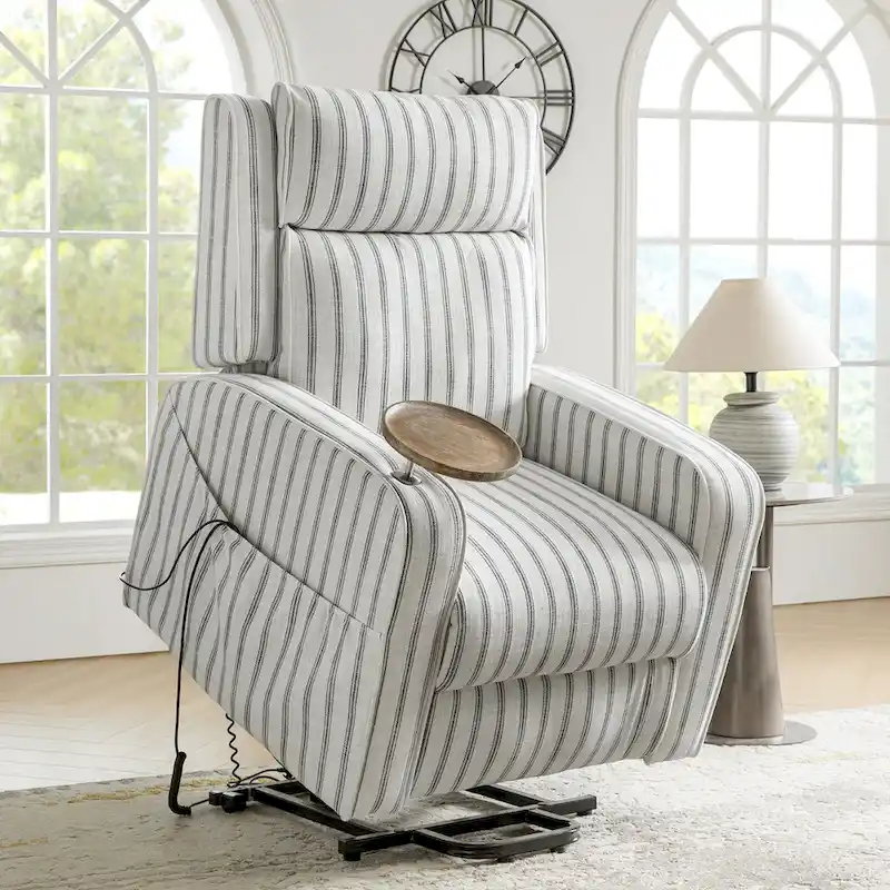 Darrell  Lift Assist Massage and Heating Power Recliner with Charing and Soild Wood Tray by