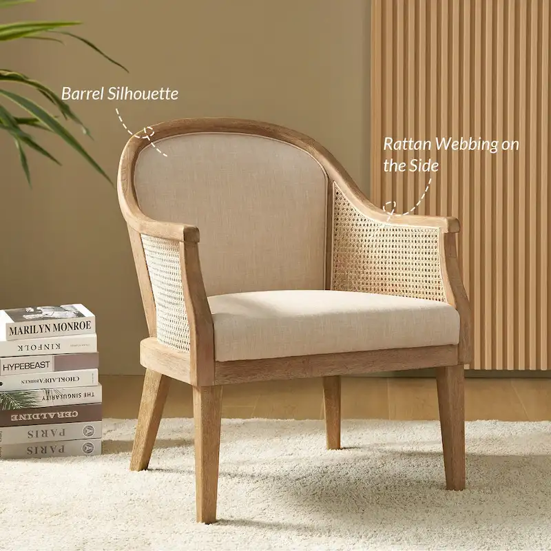 Danilo Farmhouse Rattan Solid Wood Armchair with Solid Wood Legs by HULALA HOME