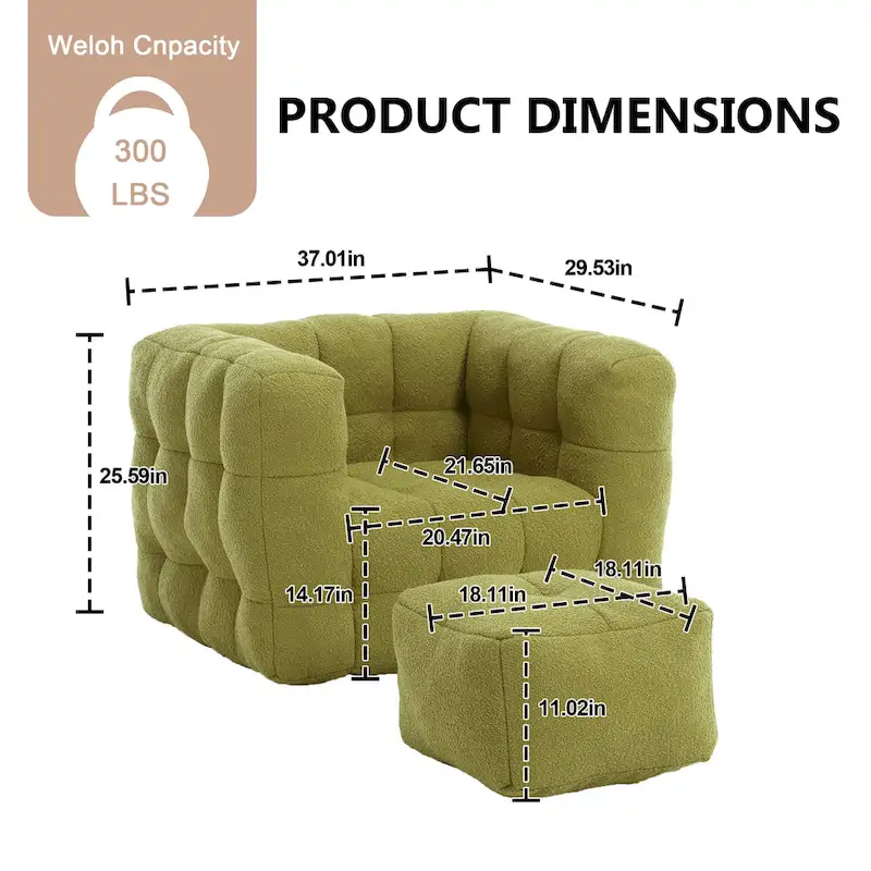 HOMEFUN Boucle Upholstered Tufted Modern Single Side Sofa Chair with Ottoman