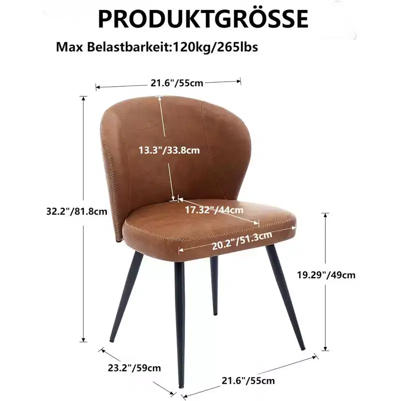 Dining Chairs Set of 2, Modern Kitchen Chairs, Armless Faux Leather Upholstered Accent Side Chair