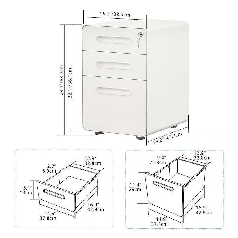 Modern 3-Drawer Mobile Vertical Steel File Cabinet