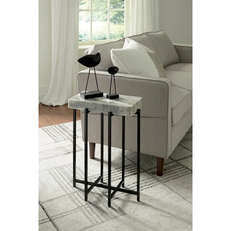 View Point Modern 24 Tall Genuine Marble Top Accent End Table