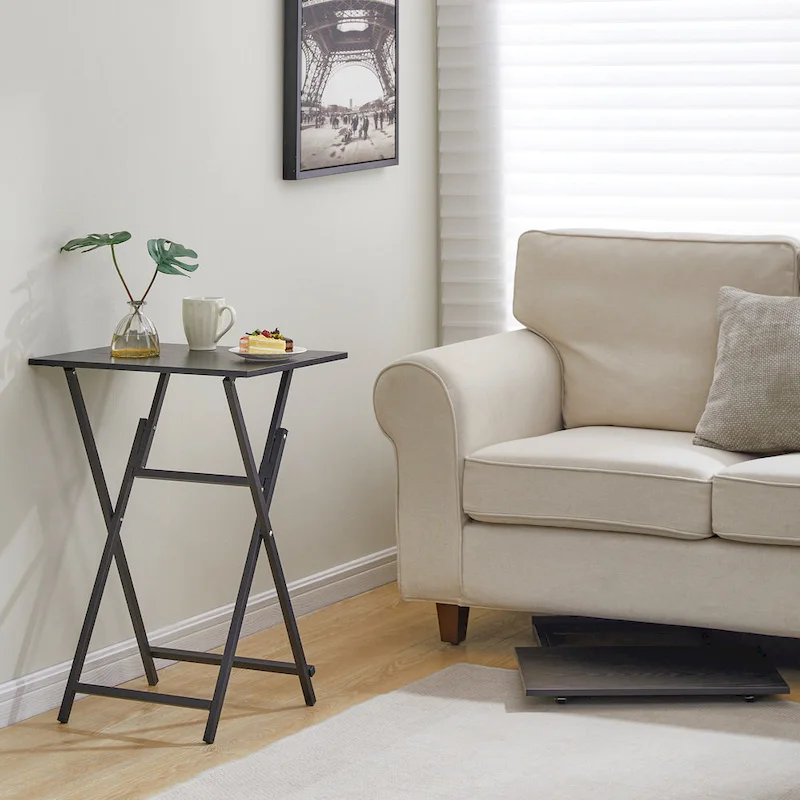 2-Piece Folding TV Tray Table with Wood Top and Metal Frame