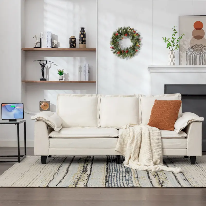 Tufted Upholstered 3 Seater Sofa Modern Chenille Couches