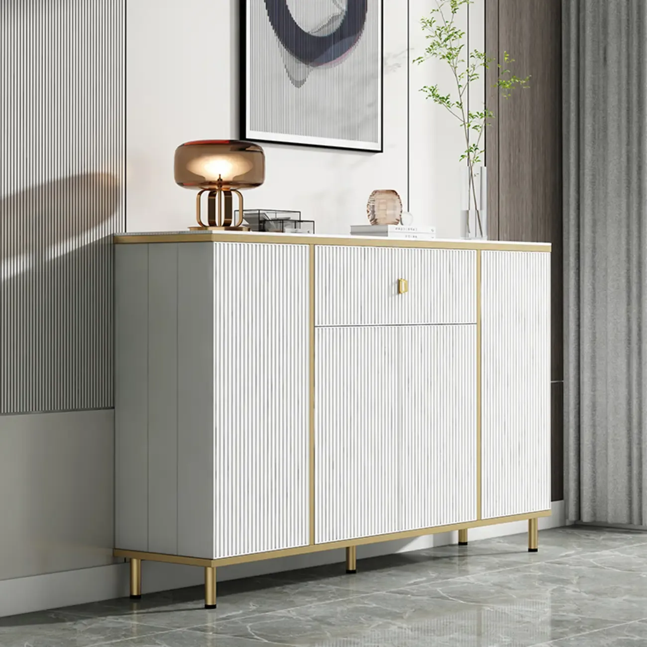 Modish White Metal Entryway Shoe Storage Cabinet