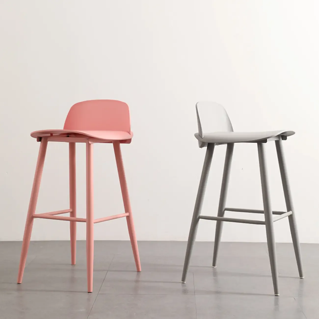Contemporary Light Gray Plastic Saddle Low Back Bar Stools