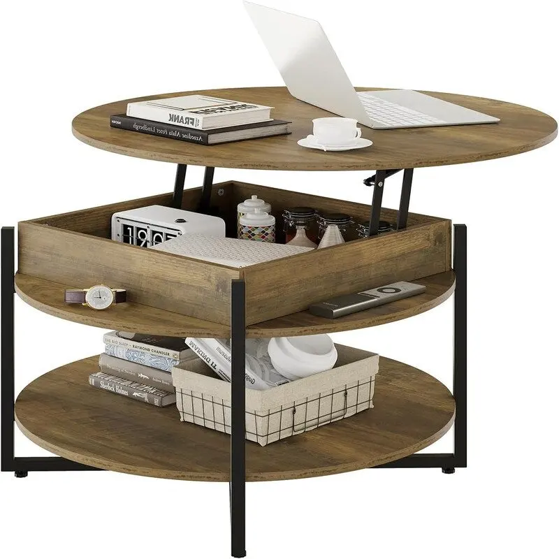 Wood Lift Top Circular Coffee Table - 31.5D x 31.5W x 17.35H