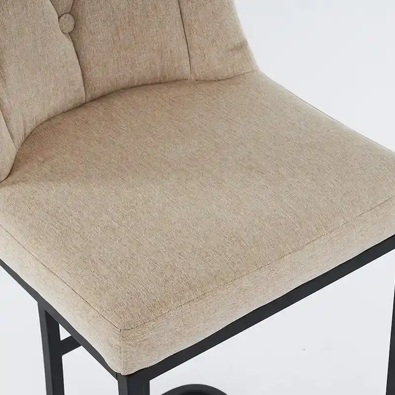 Upholstered Bar Stools Set of 2, Counter Height Bar Stools with Button-Tufted Backrest, Kitchen Island Chairs with Metal Frame