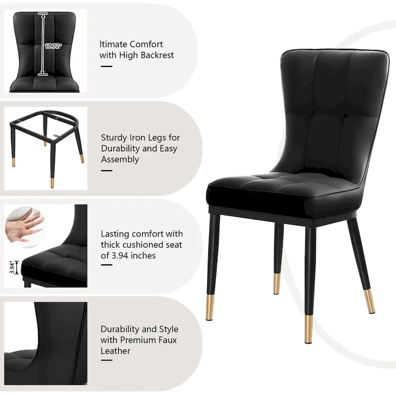 Faux Leather Upholstered Dining Chairs Set of 4 with Checked Pattern