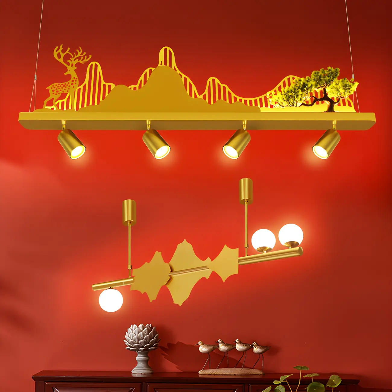 3/4-Light Modern Gold Metal Abstract Island Light