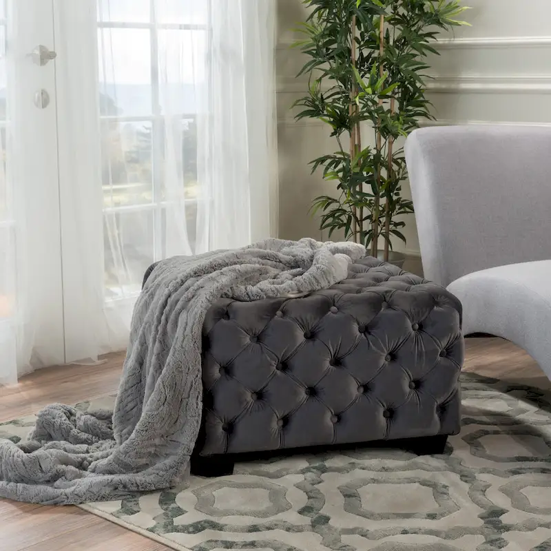 Jaymee Modern Glam Button Tufted Velvet Ottoman by Christopher Knight Home