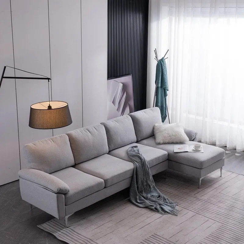 L-Shaped Fabric With Chaise Iron Feet 4 Seats Indoor Modular Sofa - 110