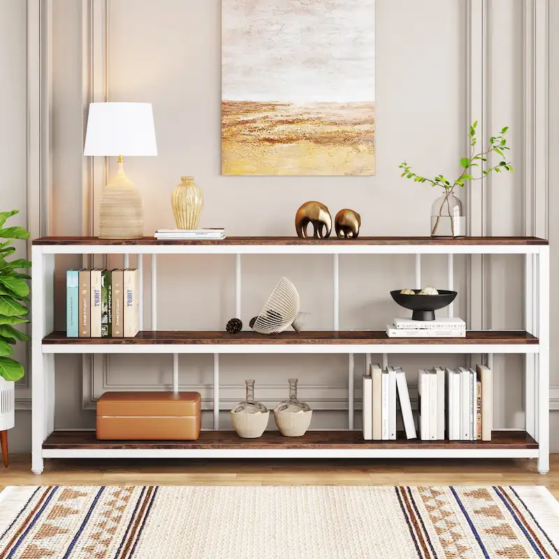 70.9 Narrow Long Console Table, 3 Tiers Sofa Table with Storage Shelves, Entryway Table
