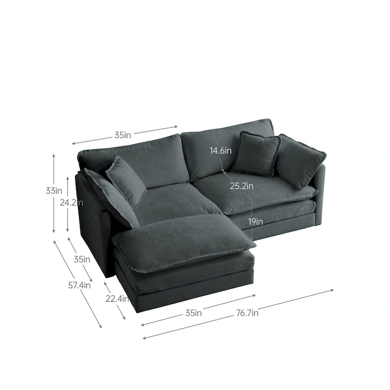 3-Piece Modular Chenille Upholstered L-Shaped Sectional Sofa with Ottoman