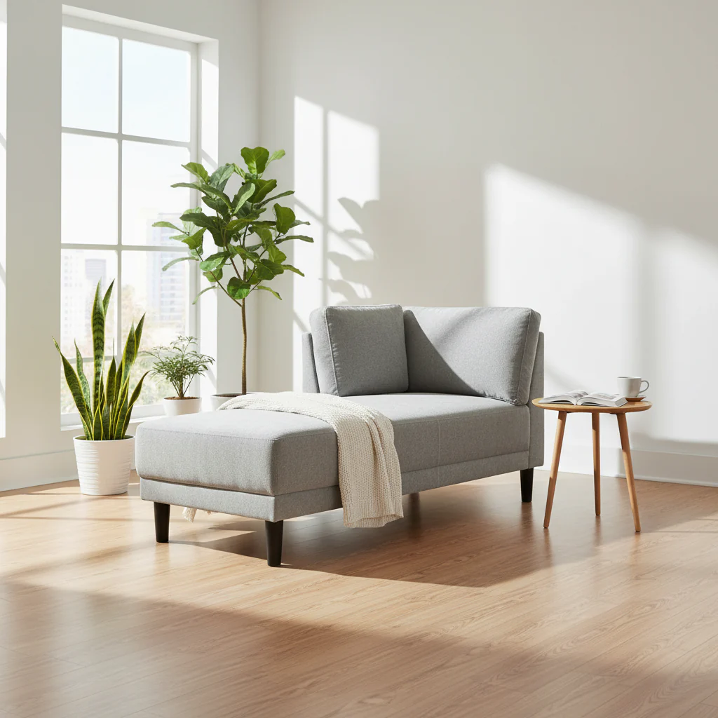 Stylish Indoor Linen Fabric Upholstered Single Leisure Chaise Lounge Chair