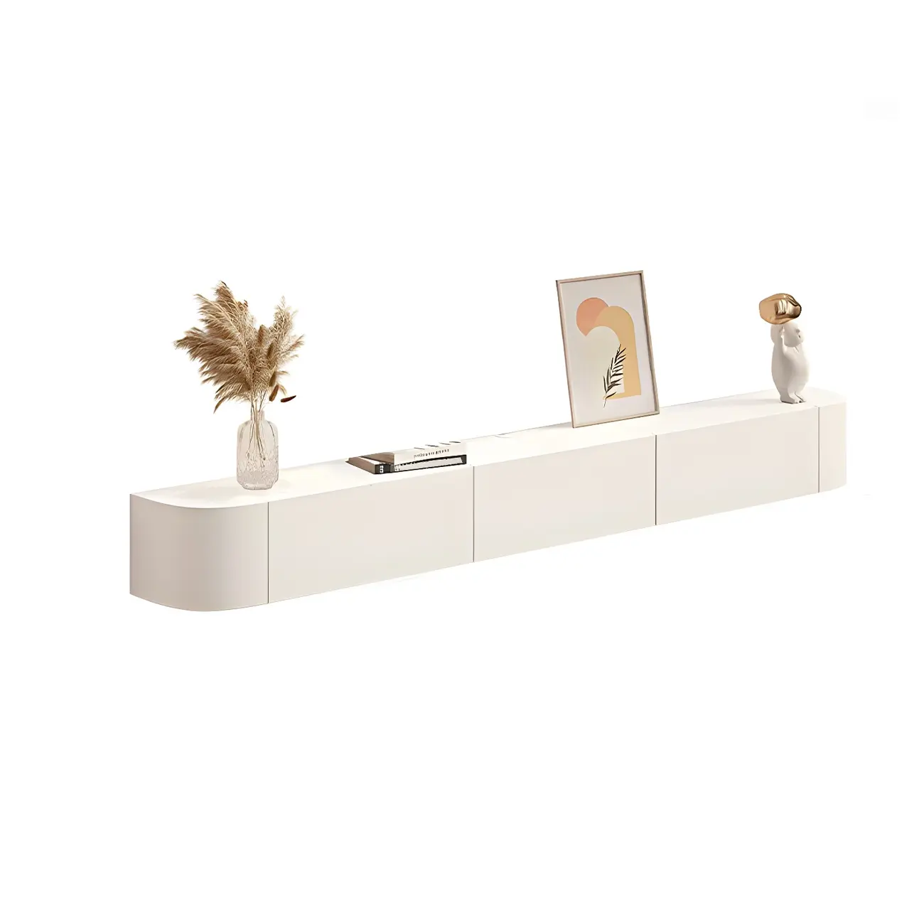 Glam Wooden Floating TV Stand in White with Drawers & Shelves