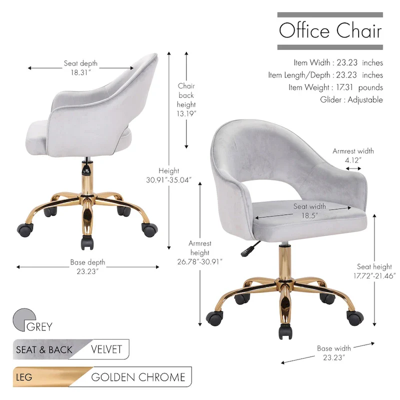 Velvet Swivel Office Chair, Golden Chrome Legs
