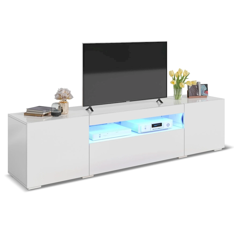 Moasis 70-inch High Glossy Wood TV Stand LED Entertainment Center Media Console