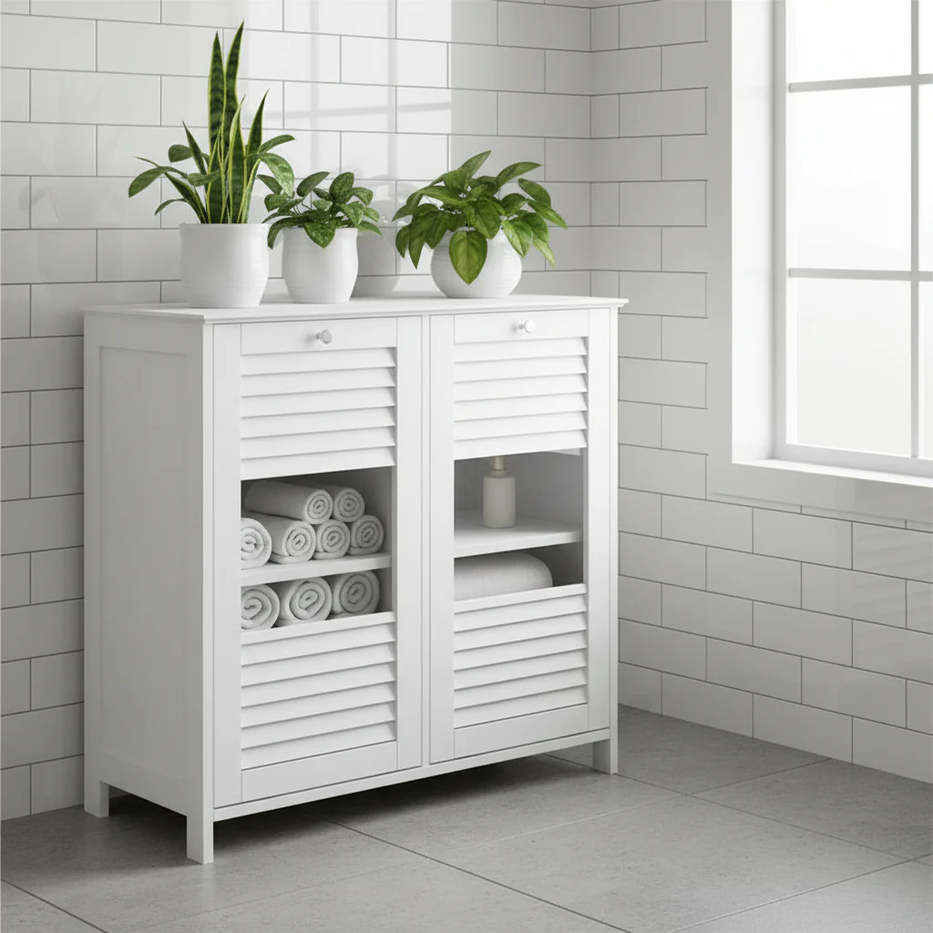 Double Tilt-Out Laundry Hamper Cabinet with Removable Cloth Storage Bag - White