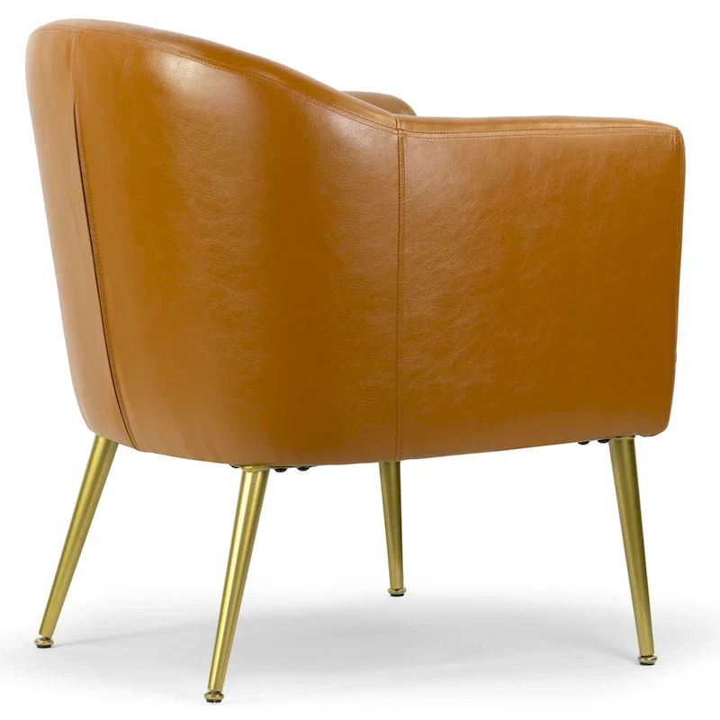 Avi Cappuccino Faux Leather Accent Chair with Golden Legs