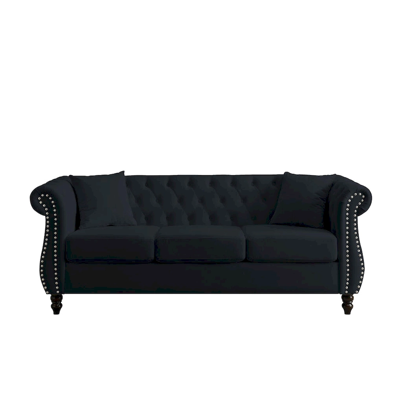 3-Seater Chesterfield Upholstered Tufted Sofa with Rolled Arms and Nailhead