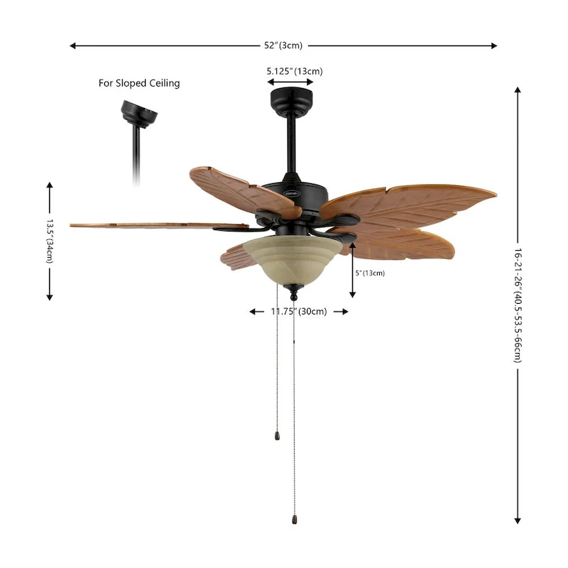 Owen 52  3-Light Coastal Bohemian Iron/Wood Palm Leaf LED Ceiling Fan with Pull Chain, by JONATHAN Y