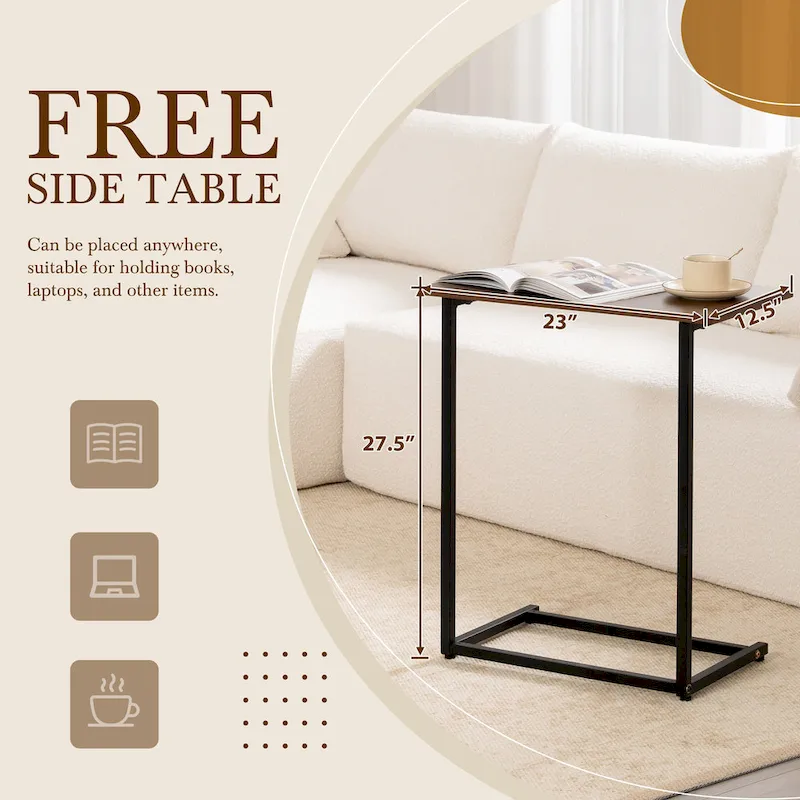 112 Boucle Modular Sectional Sofa with Free Side Table, Wide Seat Design and No Assembly Required