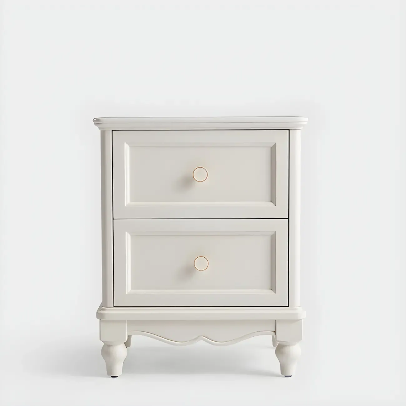 French 2-Layer White Wood Bedroom Nightstand