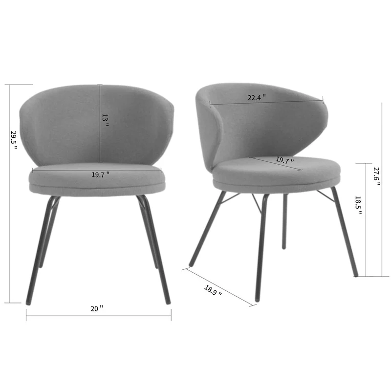 Boucle Dining Chair with Black Iron Legs, Set of 2