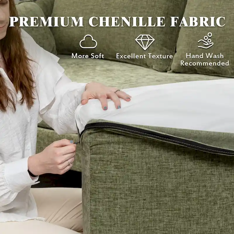 EROMMY U Shaped 6-seat Sectional Sofa Couch, Reversible Sleeper in Modern Chenille Design, with Chaise Lounge and Ottoman