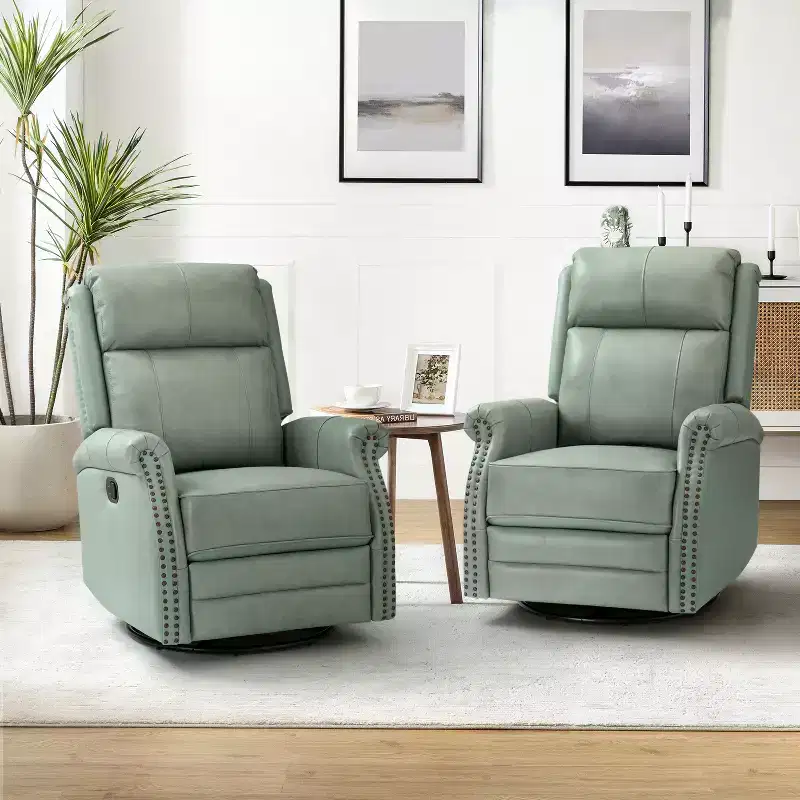 Irene 30.5 Wide Genuine Leather Manual Recliner with Rolled Arms Set of 2| ART OF LIVING DESIGNS