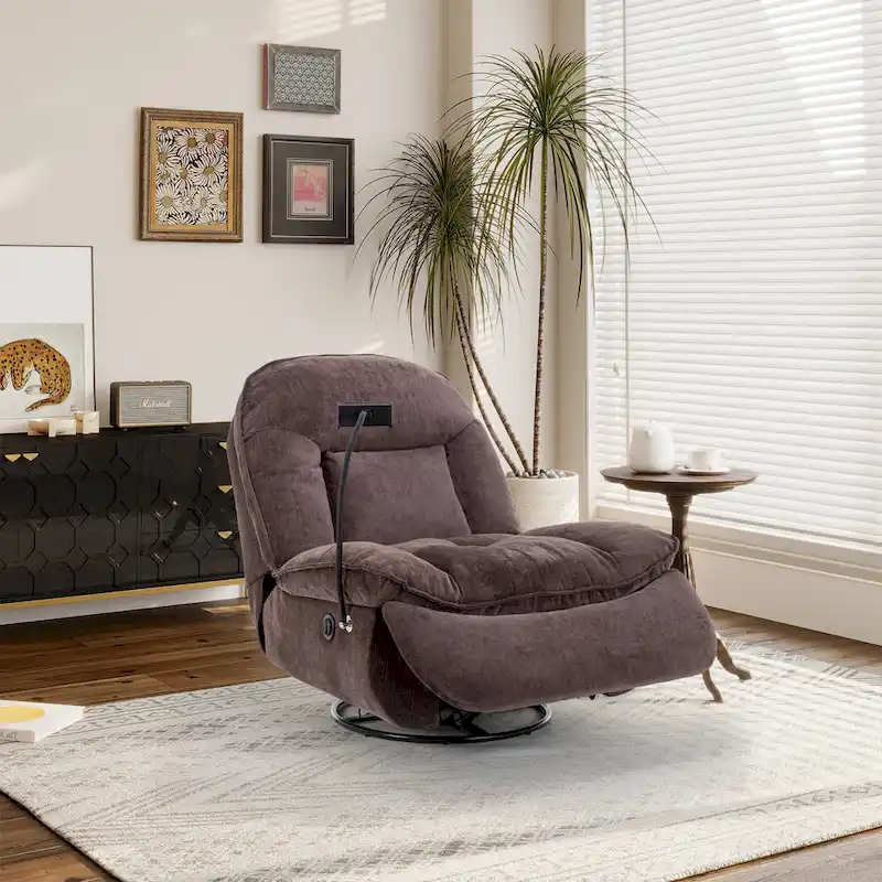 Adjustable Swivel Chenille Recliner with Phone Holder