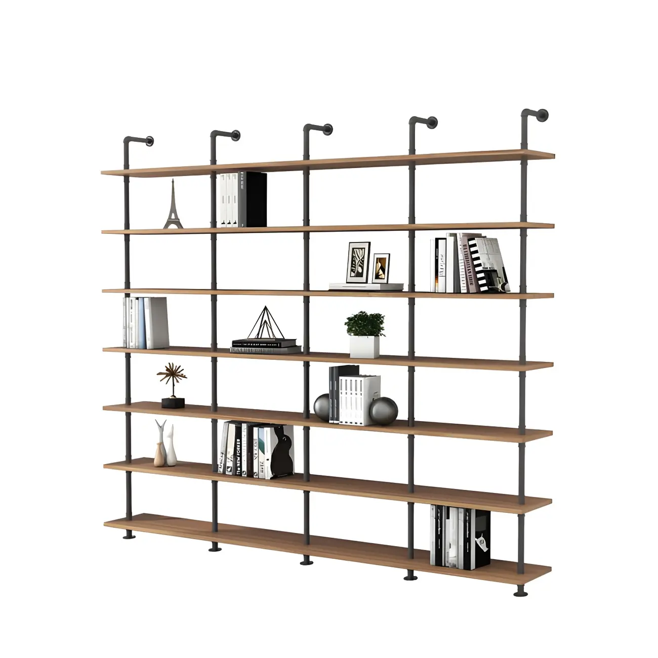 Industrial Black Wood Wall-Mounted Bookcase