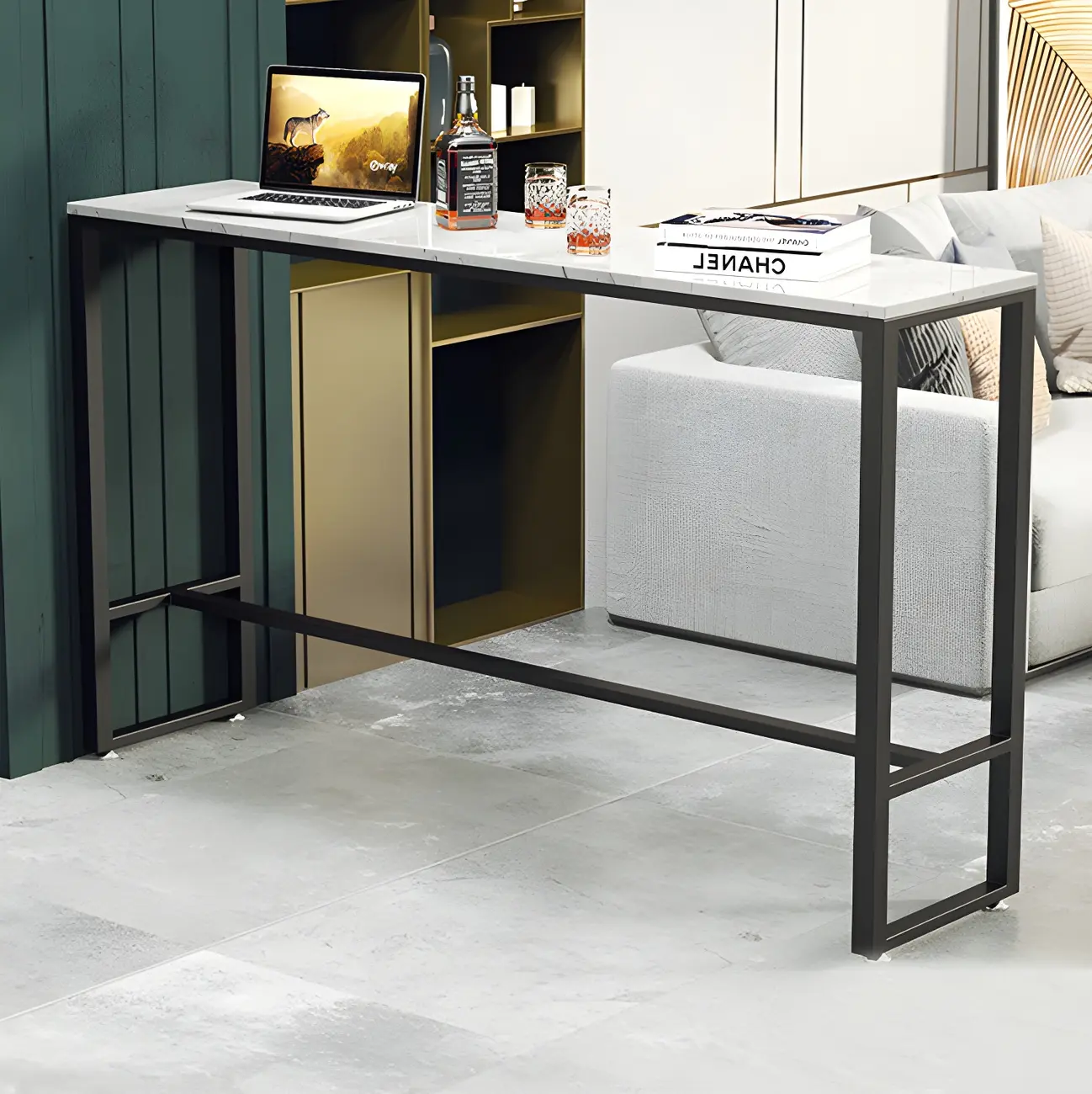 Modern Marble Counter Height Table with Trestle Design