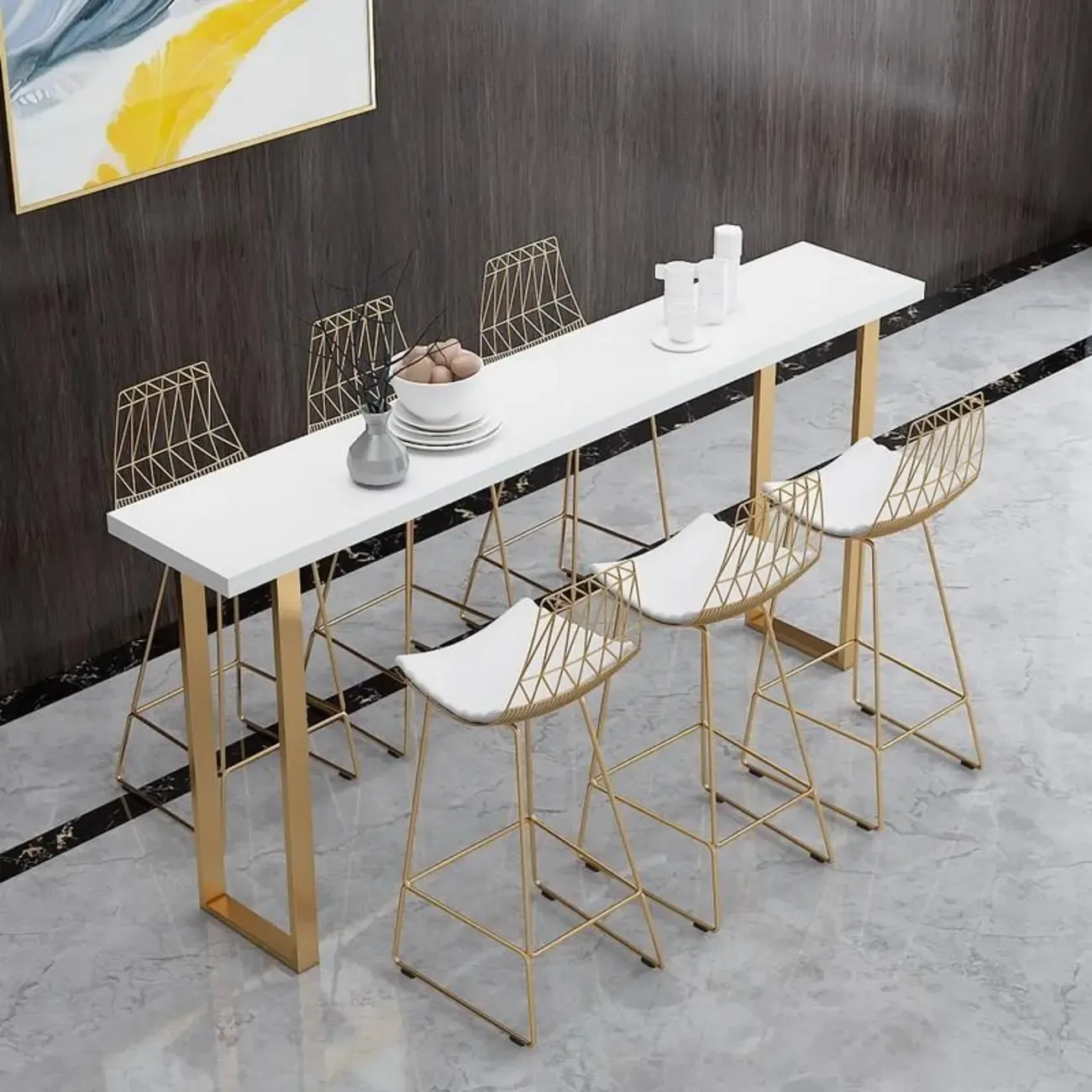 Lavish White Wood Gold Metal Sled Bar Tables