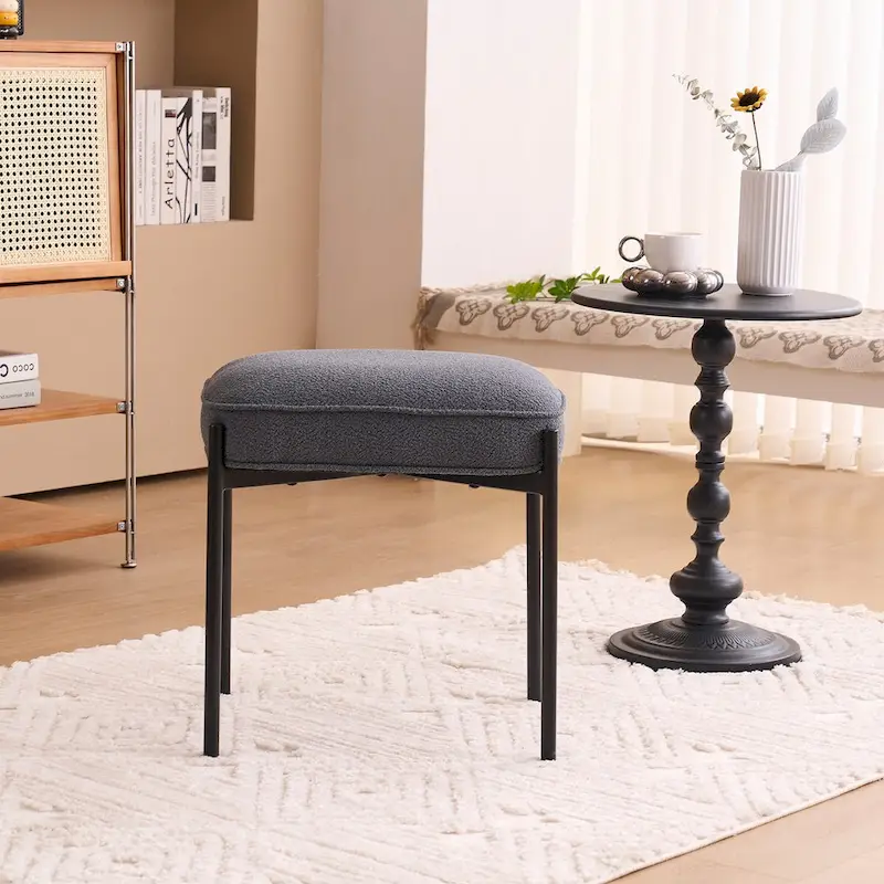 Single Rectangle Ottoman Tufted Lamb Fleece Foot Stool