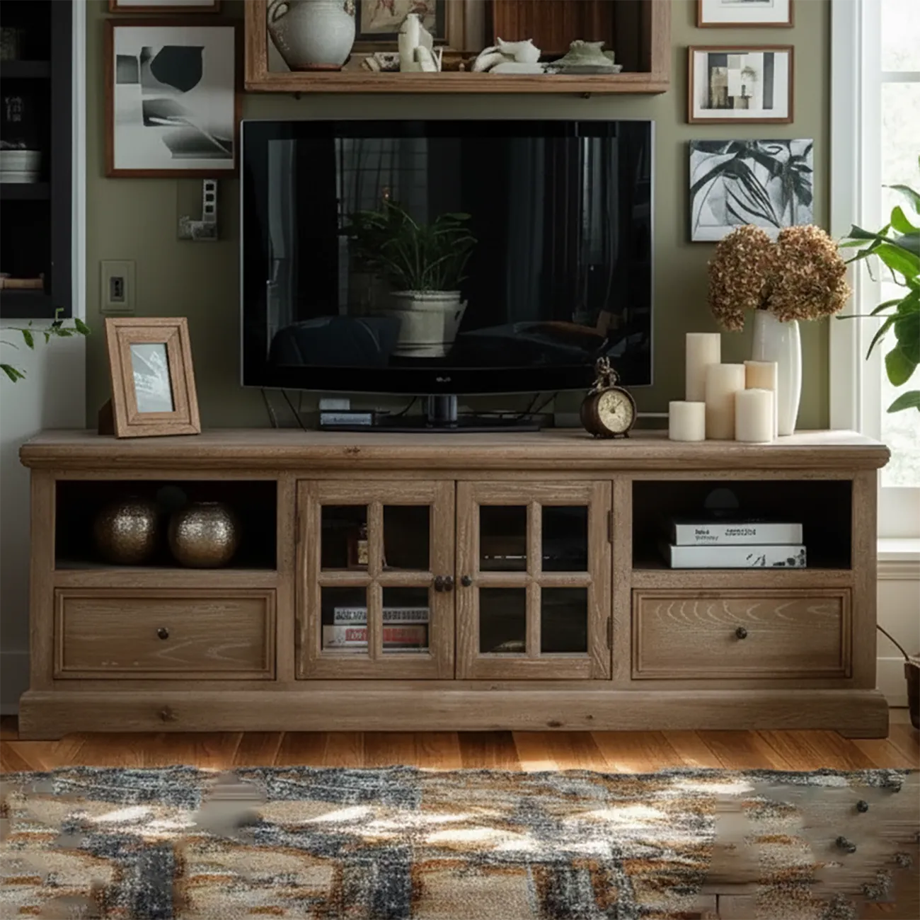 Classic Solid Wood Rectangular TV cabinet for Living Room