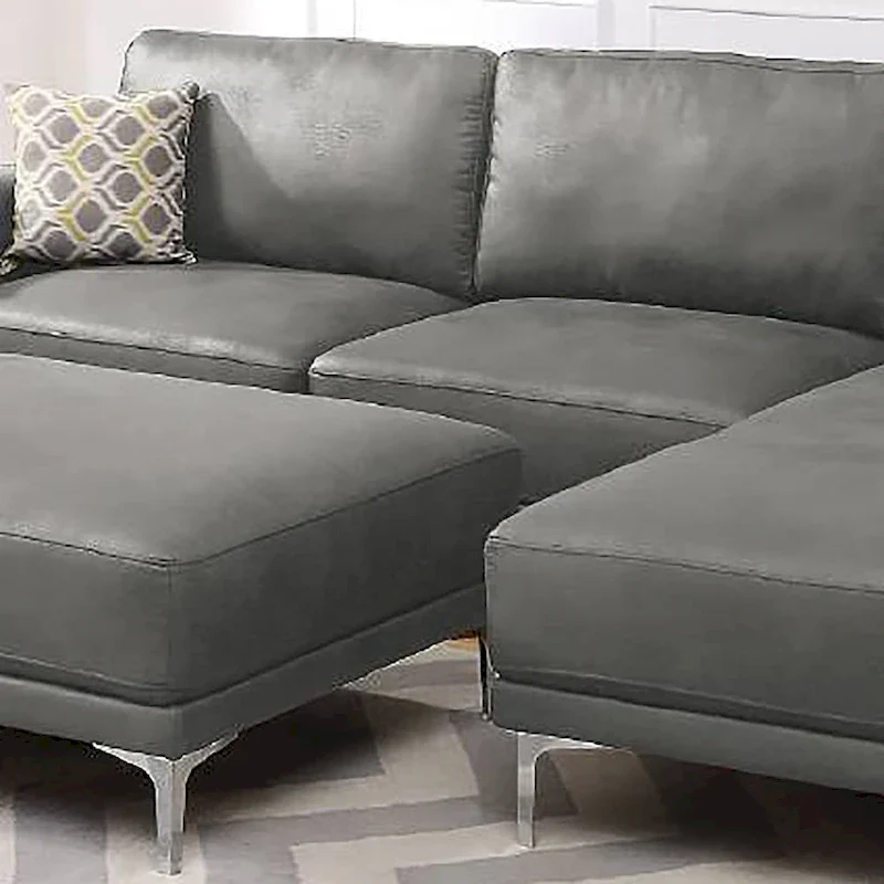 Leather Gel 4-Seater Sofa with Metal Legs(Ottoman Not Included)
