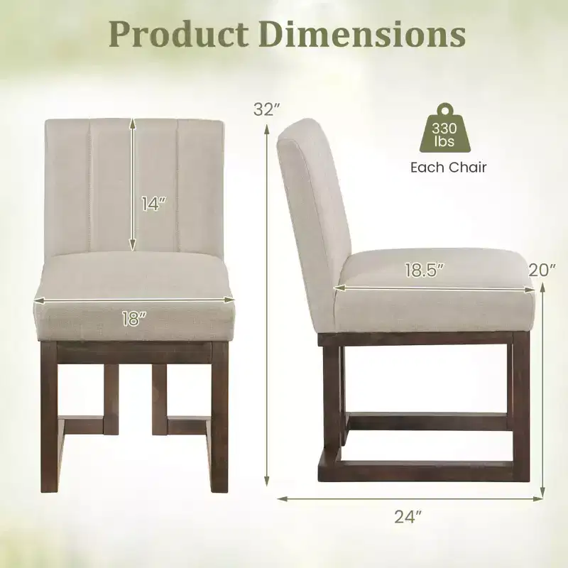 Beige+Gray / Walnut Farmhouse Upholstered Dining Chair, Armless, 2/4 PCS