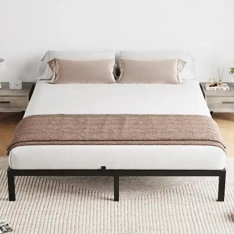 Bed Frame No Box Spring Needed, Heavy Duty Queen Platform Metal Bed Frame with Metal Slats