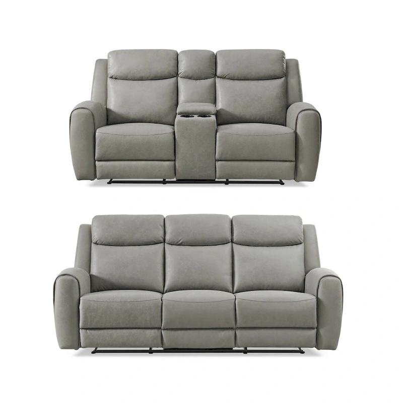 Roundhill Furniture Wesley 2-Piece Transitional Reclining Set, Gray