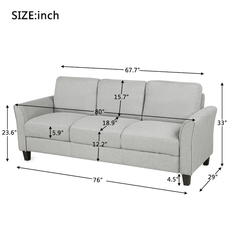 3-Seat Sofa Living Room Linen Fabric Sofa