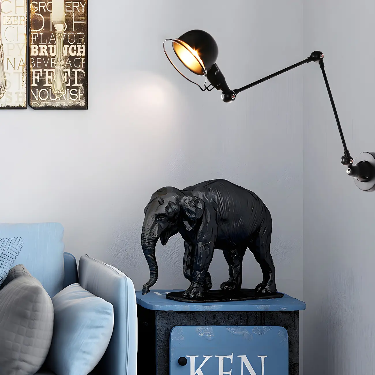 Industrial Metal Swing Arm Bowl Shade Wall Light