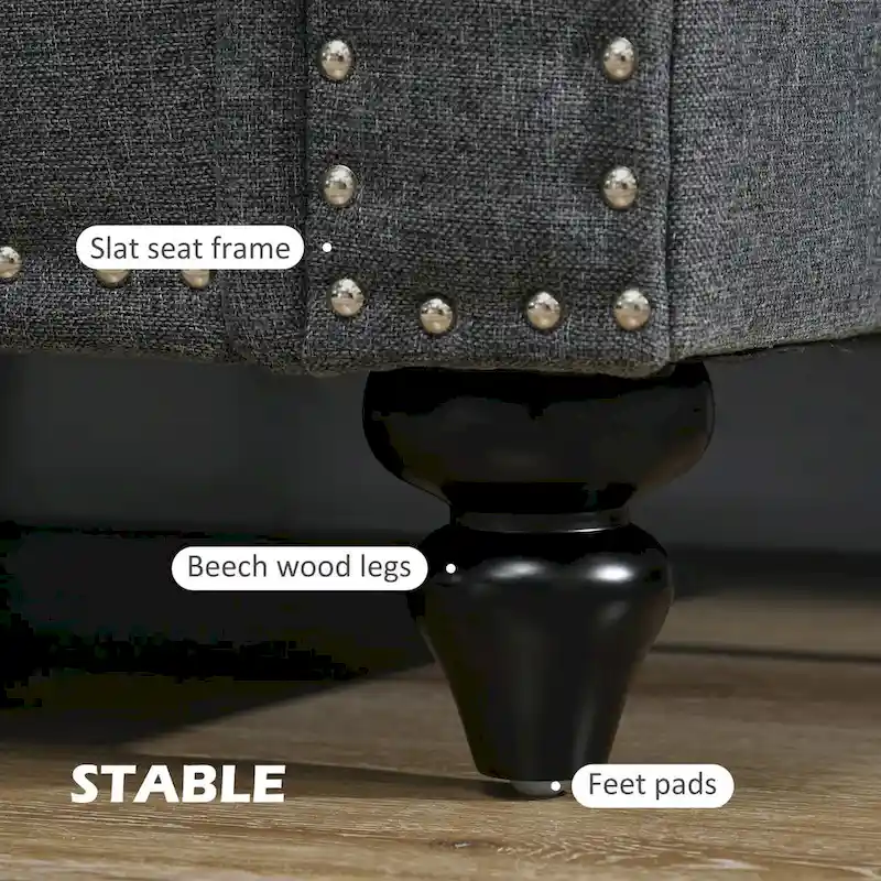 HOMCOM 61  Loveseat Sofa, Mid Century Modern 2 Seater Small Couch with Nailhead Trim, Rolled Arm, Fabric Upholstered Love Seat