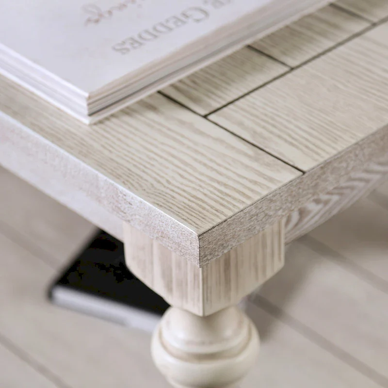 Wood Coffee Table with Lower Shelf, Antique White, Rustic Traditional, 52