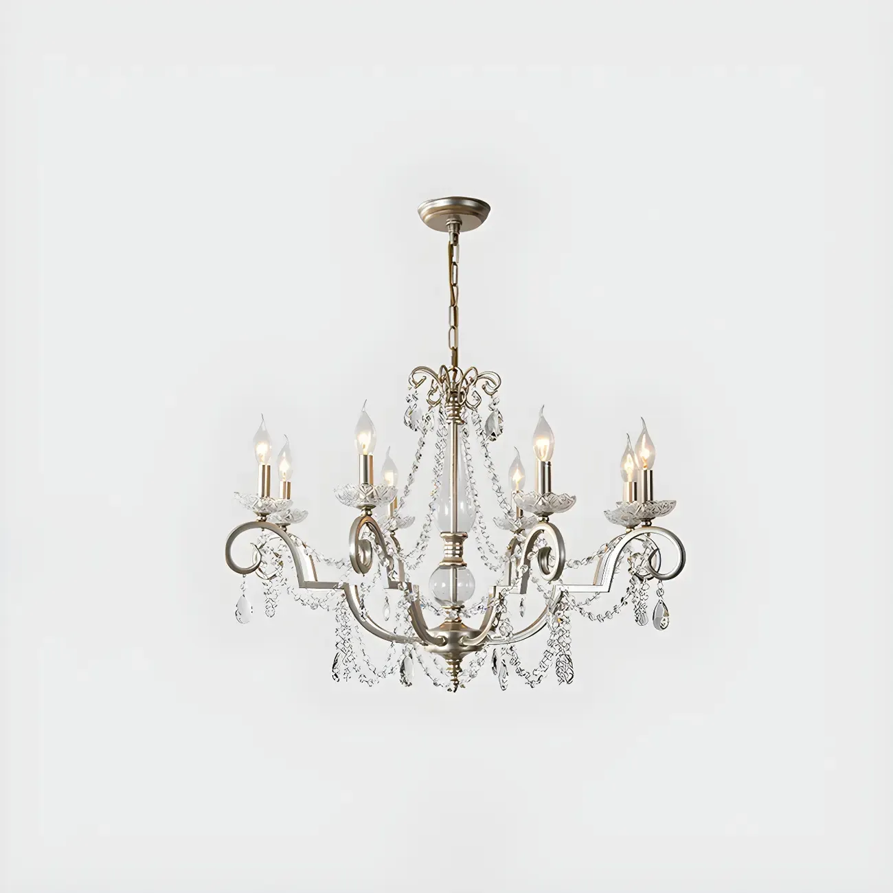 Adjustable Hanging Silver Crystal Candelabra Chandelier