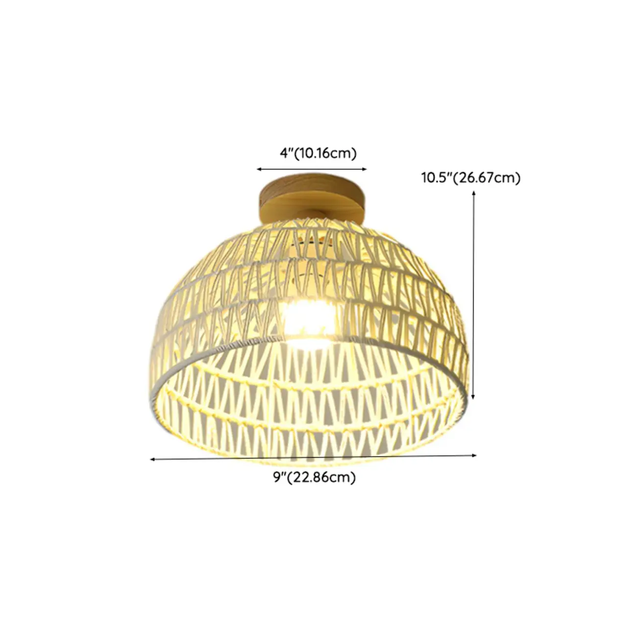 Natural Finish Semi Flush Ceiling Light with Rope Dome Shade