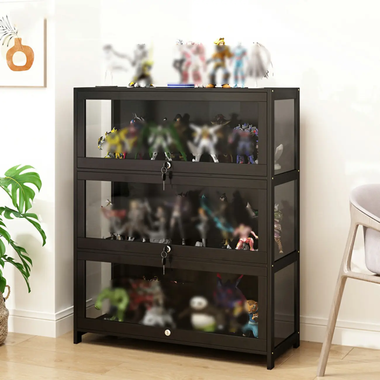 Living Room Modern Black Glass Figurine Display Cabinet
