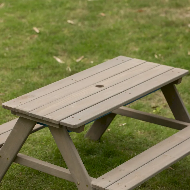 Picnic Play Table, Sandbox Table with Umbrella Hole and 2 Play Boxes.
