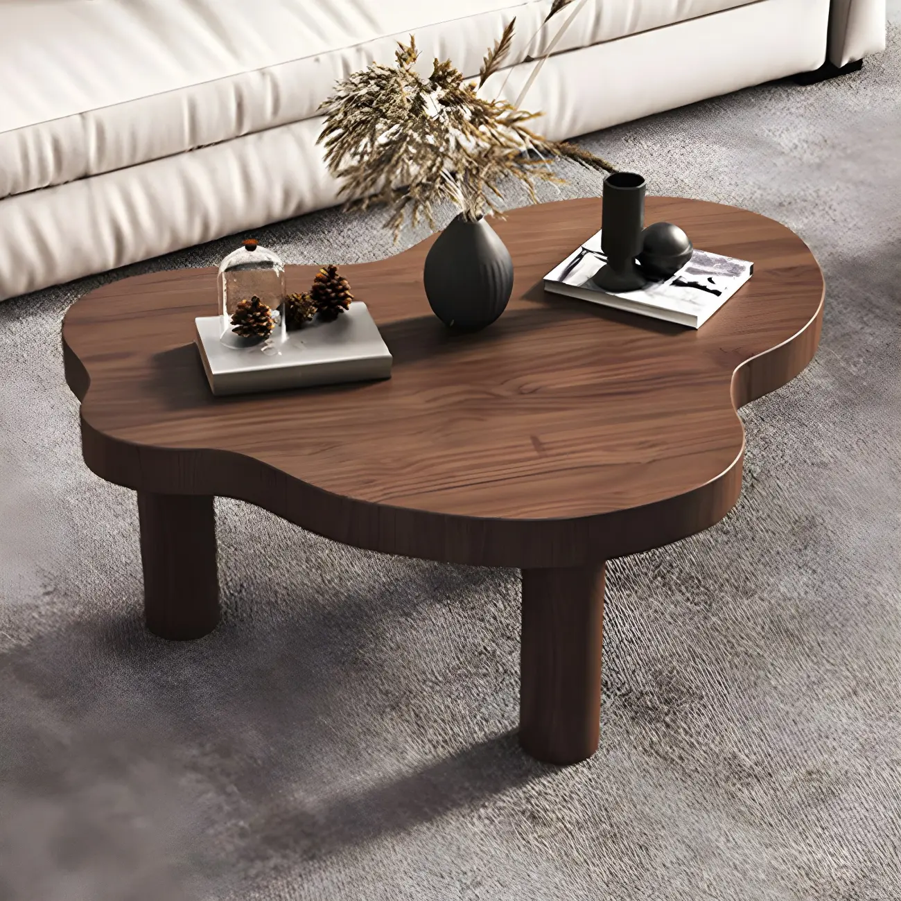 Natural Cloud-Shaped Pine Coffee Table with 3 Legs
